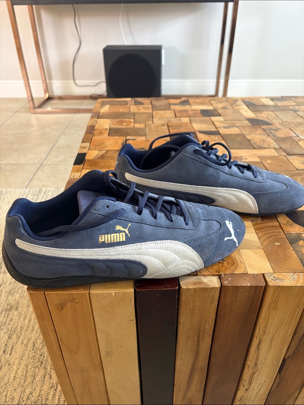 Puma Speed Cats 10M Navy and White Low-Profile Driving Sneakers